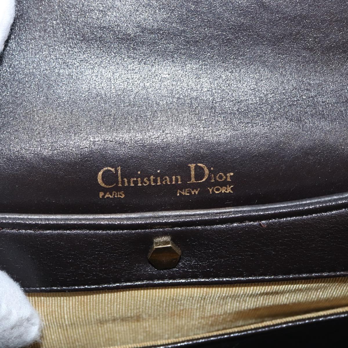 Christian Dior Hand Bag Leather 2way Black Gold Auth ka1452