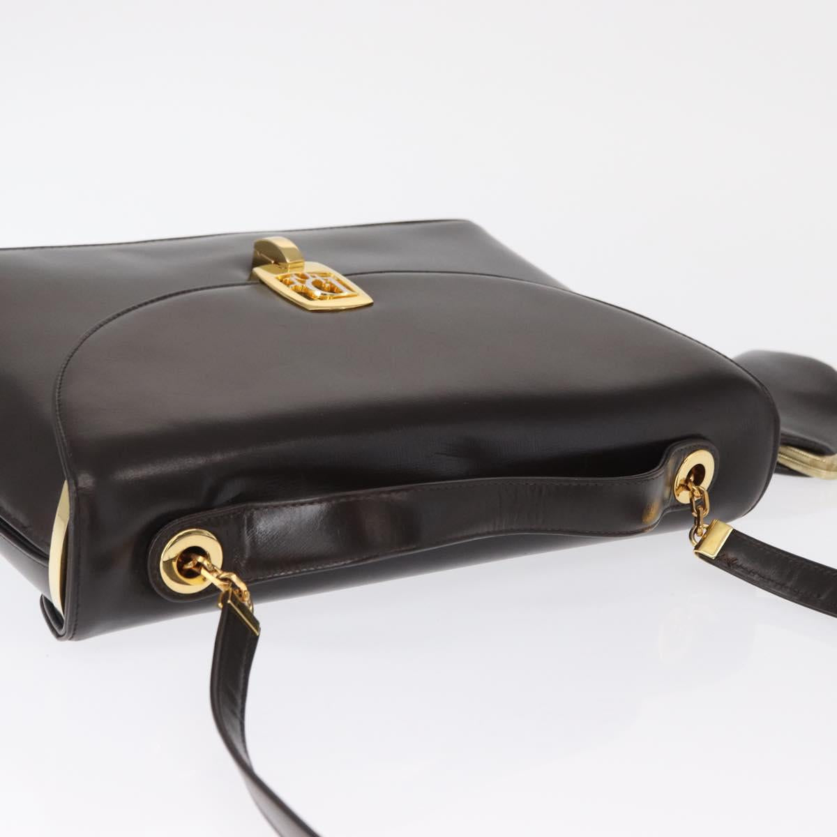 Christian Dior Hand Bag Leather 2way Black Gold Auth ka1452