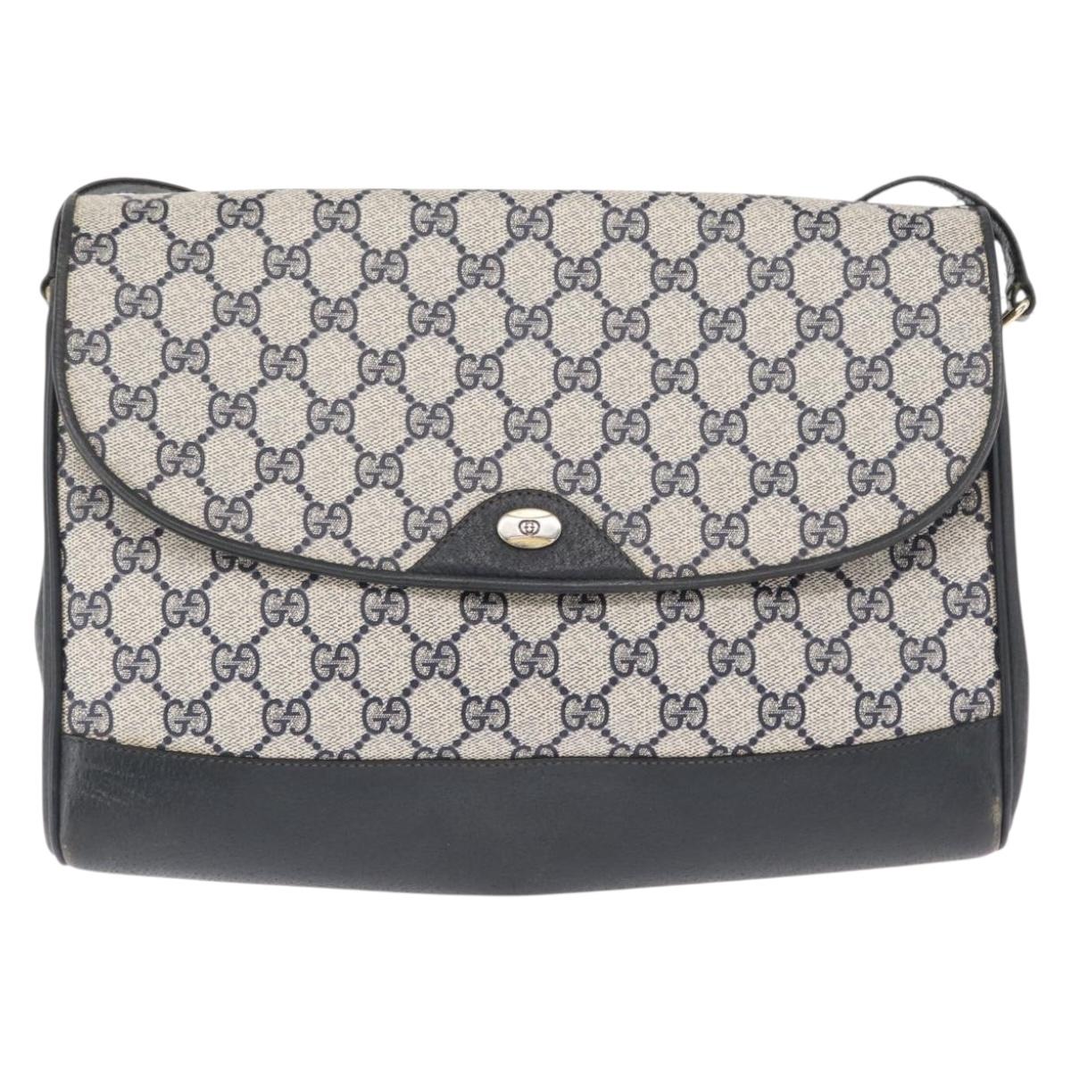 GUCCI GG Supreme Shoulder Bag PVC Navy Gold 116 02 067 Auth ka1454