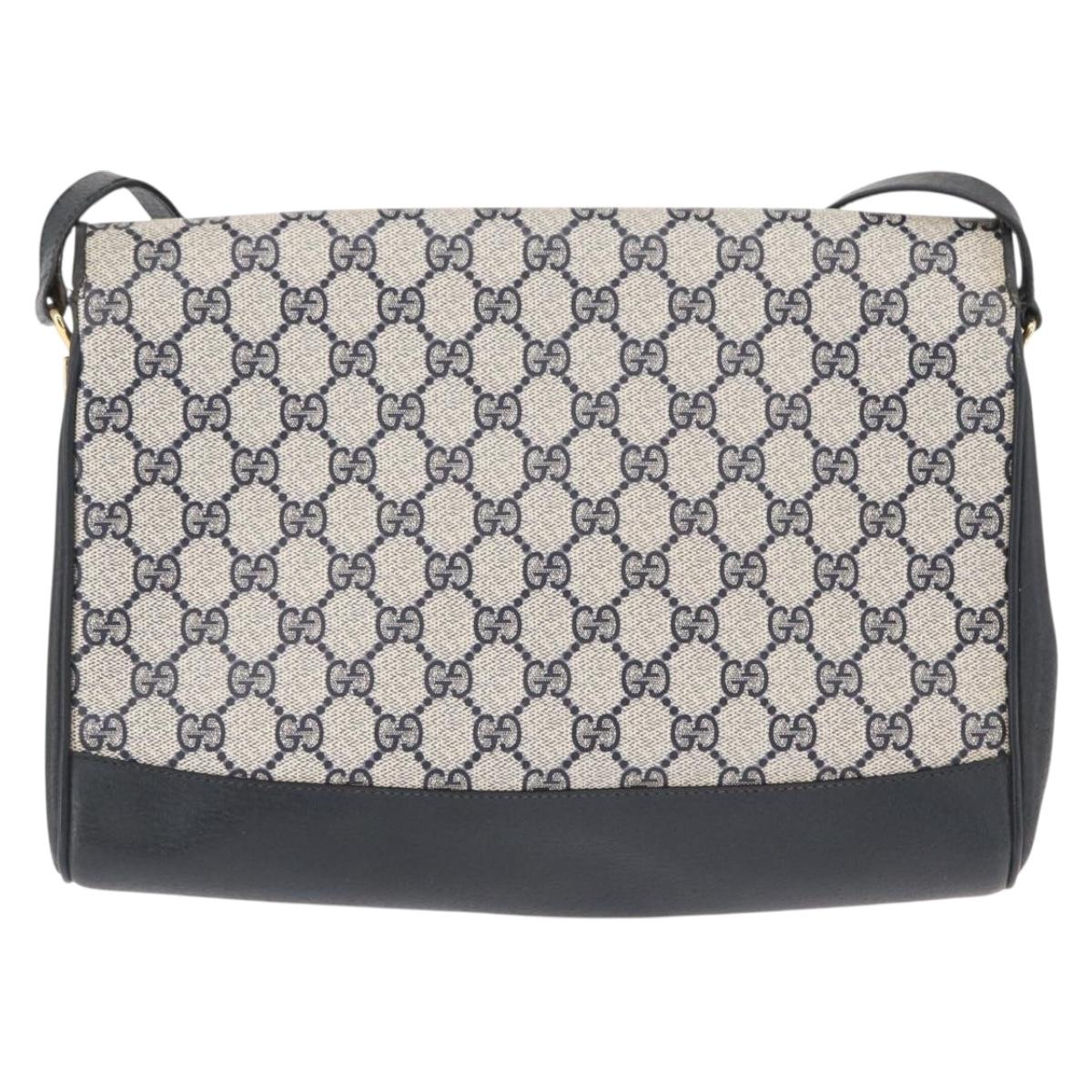 GUCCI GG Supreme Shoulder Bag PVC Navy Gold 116 02 067 Auth ka1454