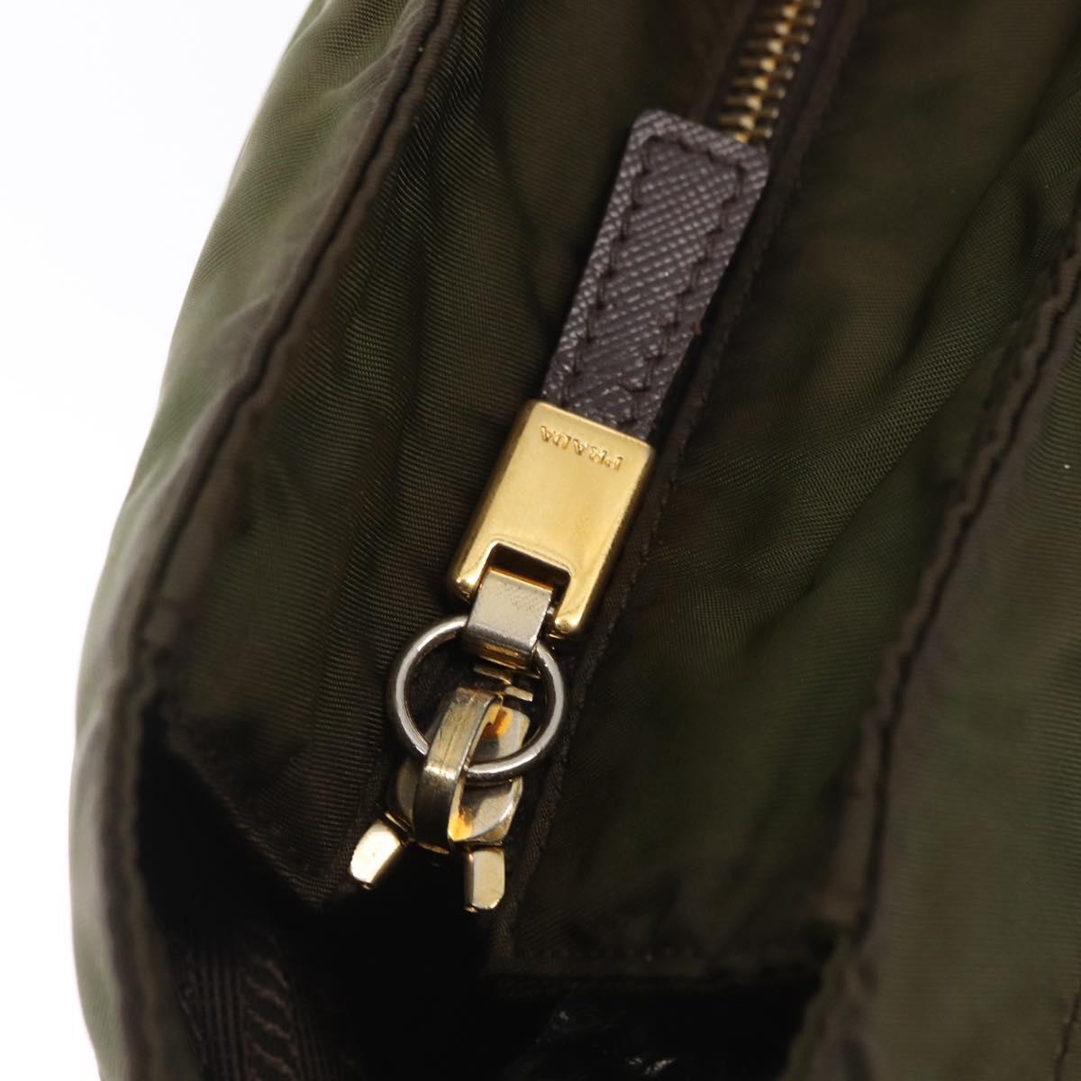 PRADA Tote Bag Nylon Khaki Gold Auth ka1455