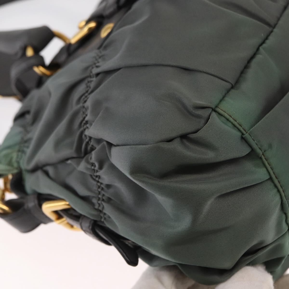 PRADA Hand Bag Nylon 2way Khaki Gold Auth ka1458