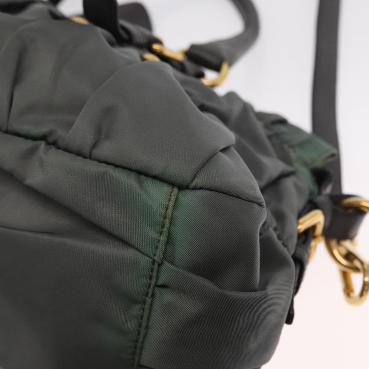 PRADA Hand Bag Nylon 2way Khaki Gold Auth ka1458
