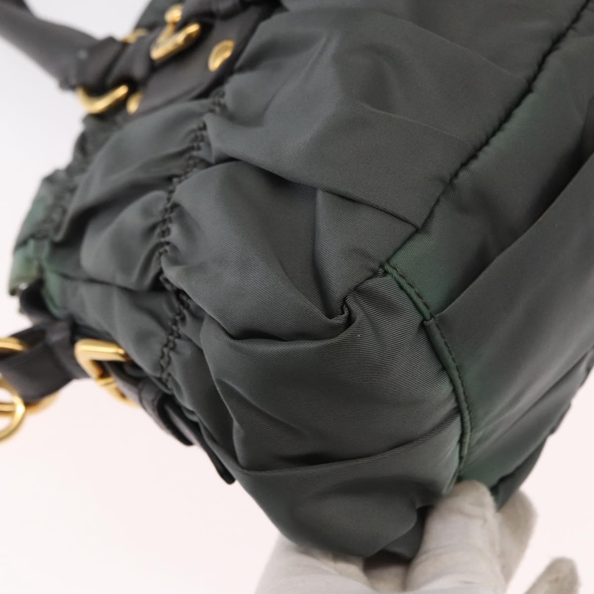 PRADA Hand Bag Nylon 2way Khaki Gold Auth ka1458