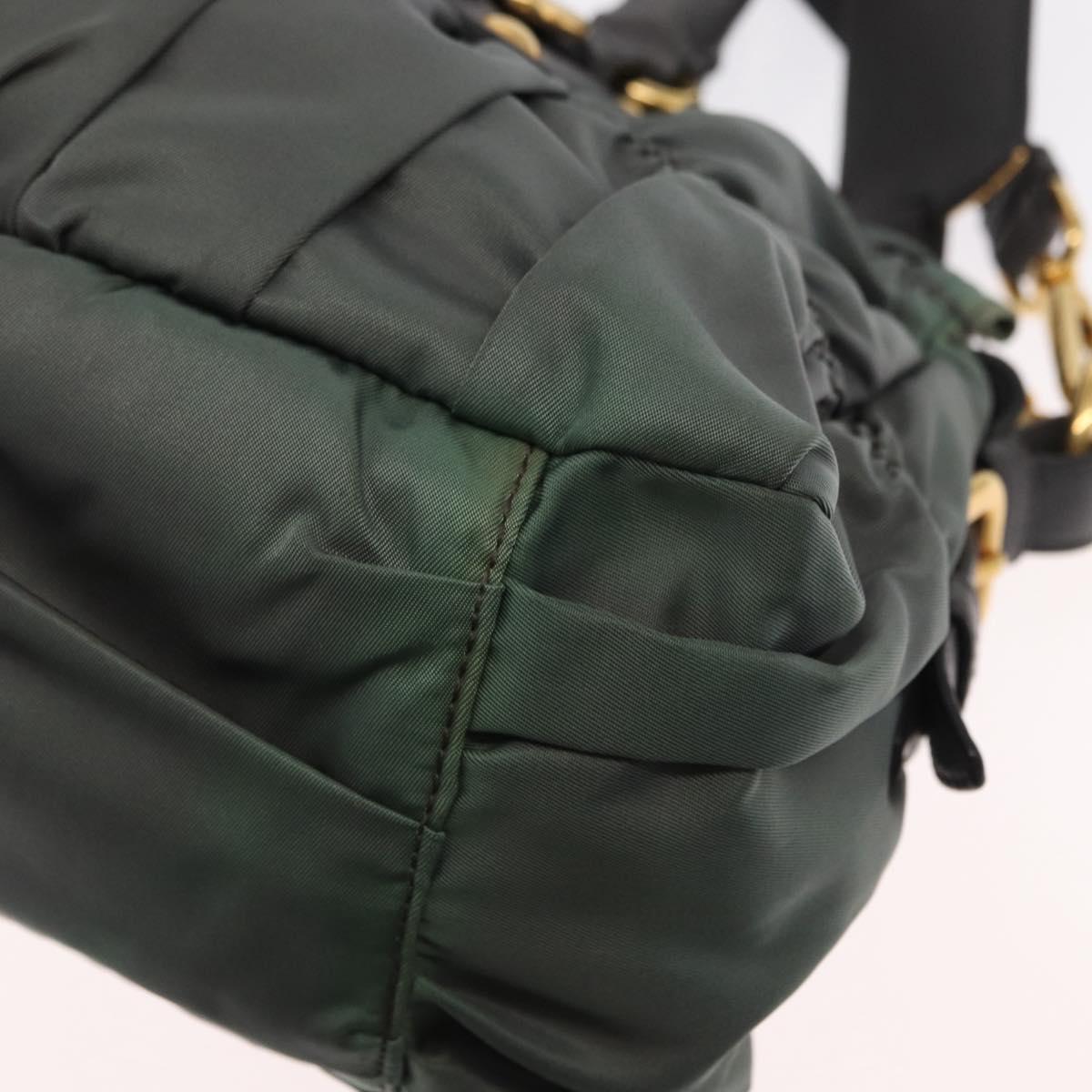PRADA Hand Bag Nylon 2way Khaki Gold Auth ka1458