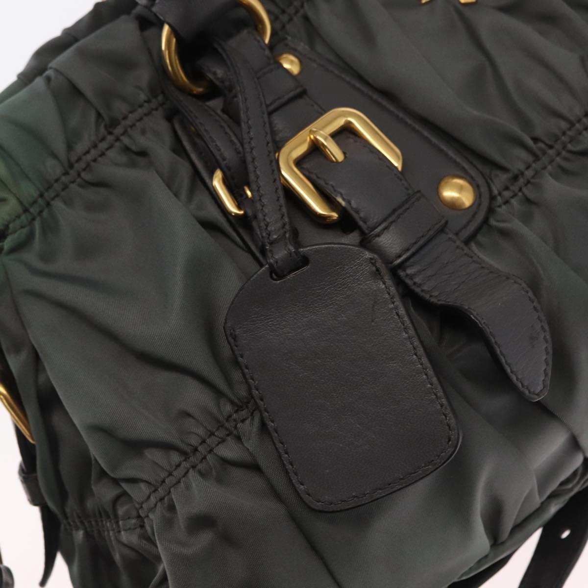 PRADA Hand Bag Nylon 2way Khaki Gold Auth ka1458