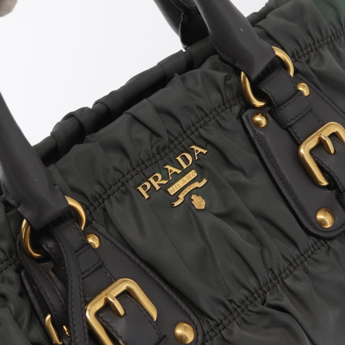 PRADA Hand Bag Nylon 2way Khaki Gold Auth ka1458