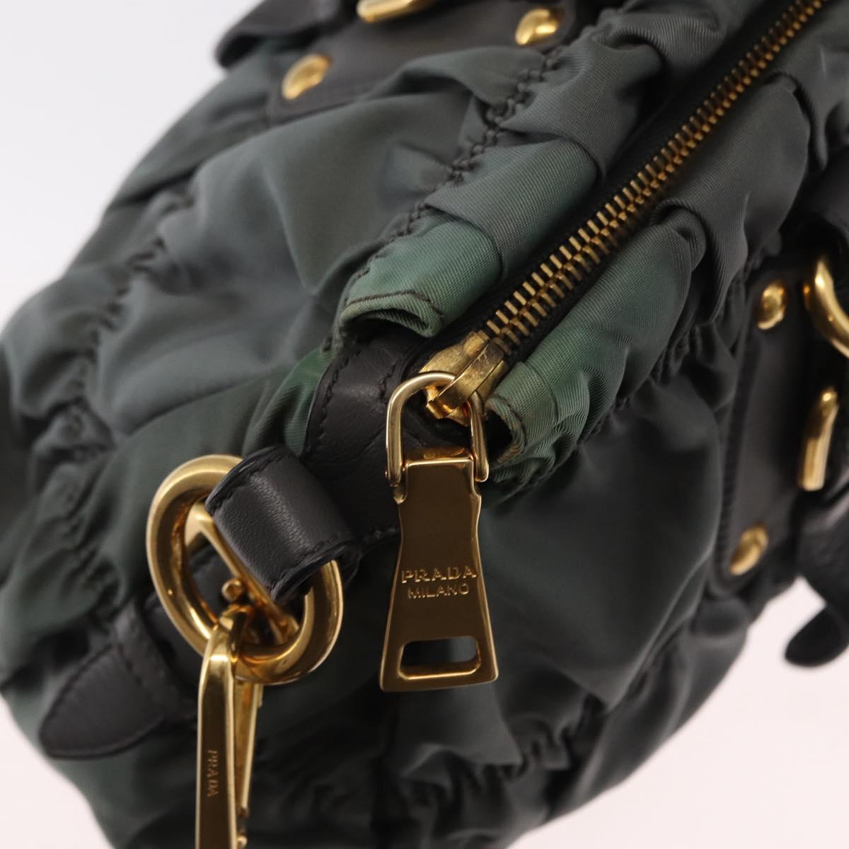PRADA Hand Bag Nylon 2way Khaki Gold Auth ka1458
