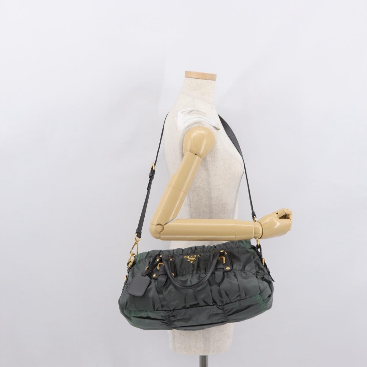 PRADA Hand Bag Nylon 2way Khaki Gold Auth ka1458