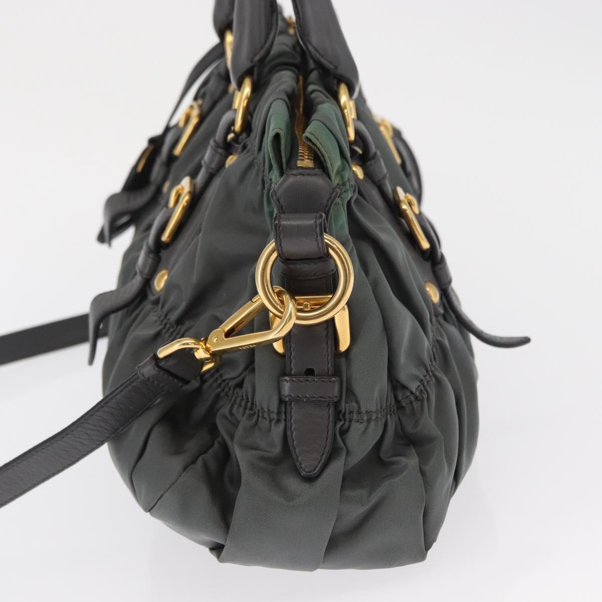 PRADA Hand Bag Nylon 2way Khaki Gold Auth ka1458