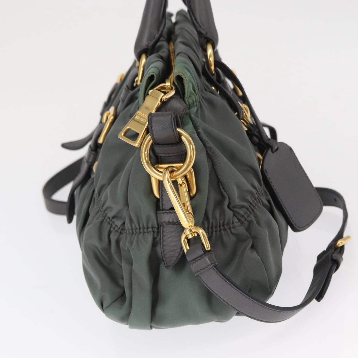 PRADA Hand Bag Nylon 2way Khaki Gold Auth ka1458