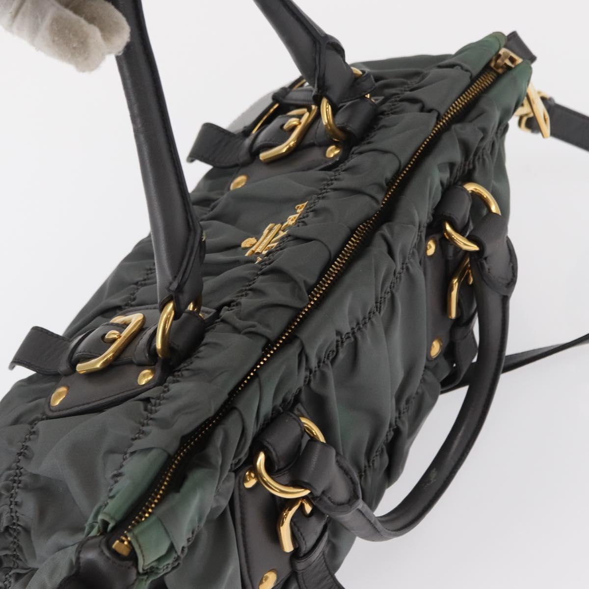 PRADA Hand Bag Nylon 2way Khaki Gold Auth ka1458