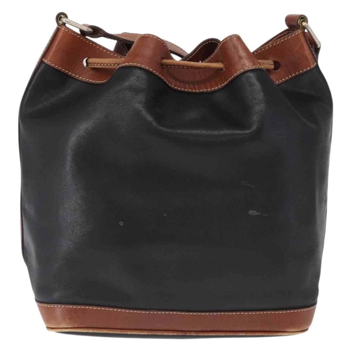 CELINE Shoulder Bag Leather Black Gold Auth ka1459