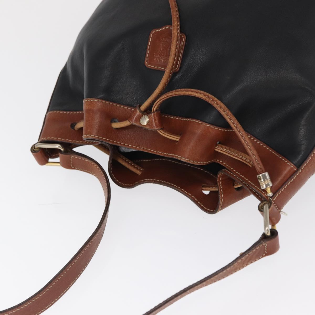 CELINE Shoulder Bag Leather Black Gold Auth ka1459