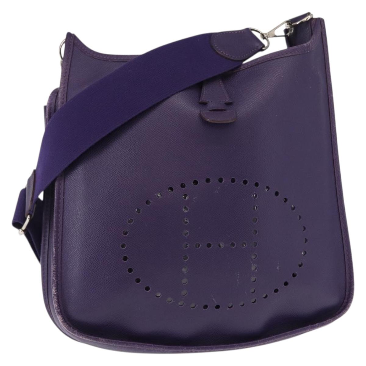 HERMES Evelyn 3 Shoulder Bag Leather Purple Silver Auth ka146