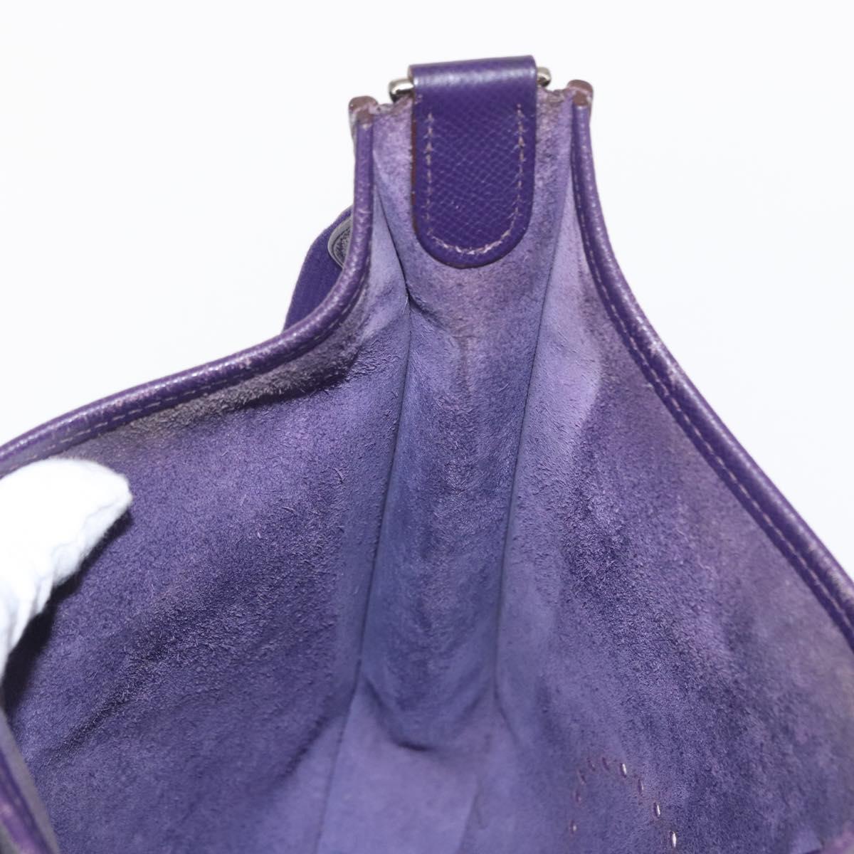 HERMES Evelyn 3 Shoulder Bag Leather Purple Silver Auth ka146