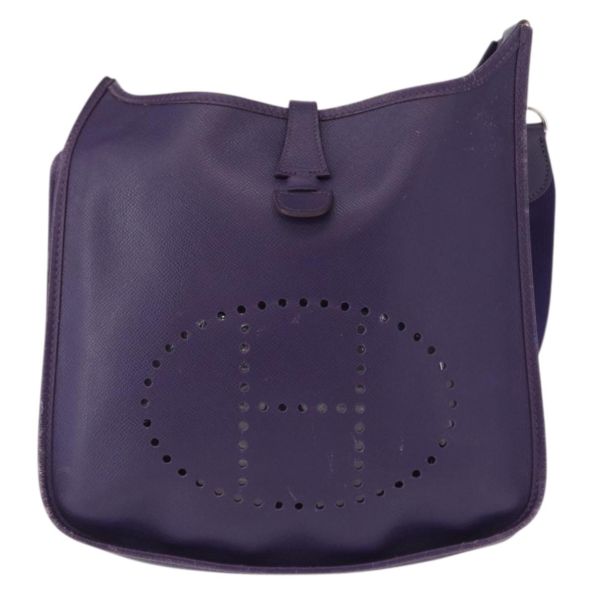 HERMES Evelyn 3 Shoulder Bag Leather Purple Silver Auth ka146
