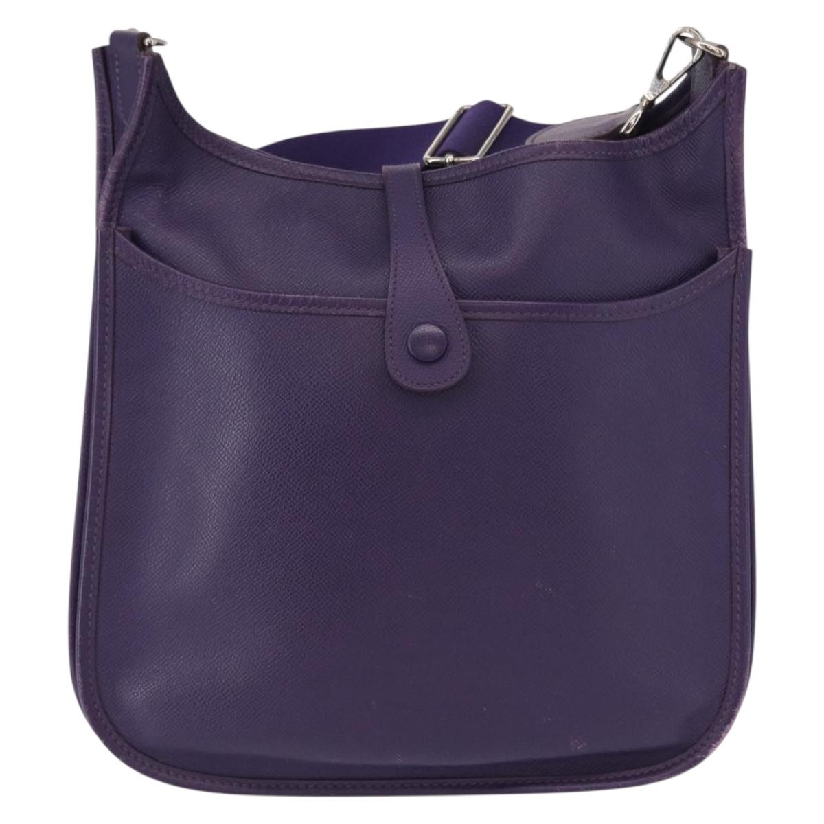 HERMES Evelyn 3 Shoulder Bag Leather Purple Silver Auth ka146