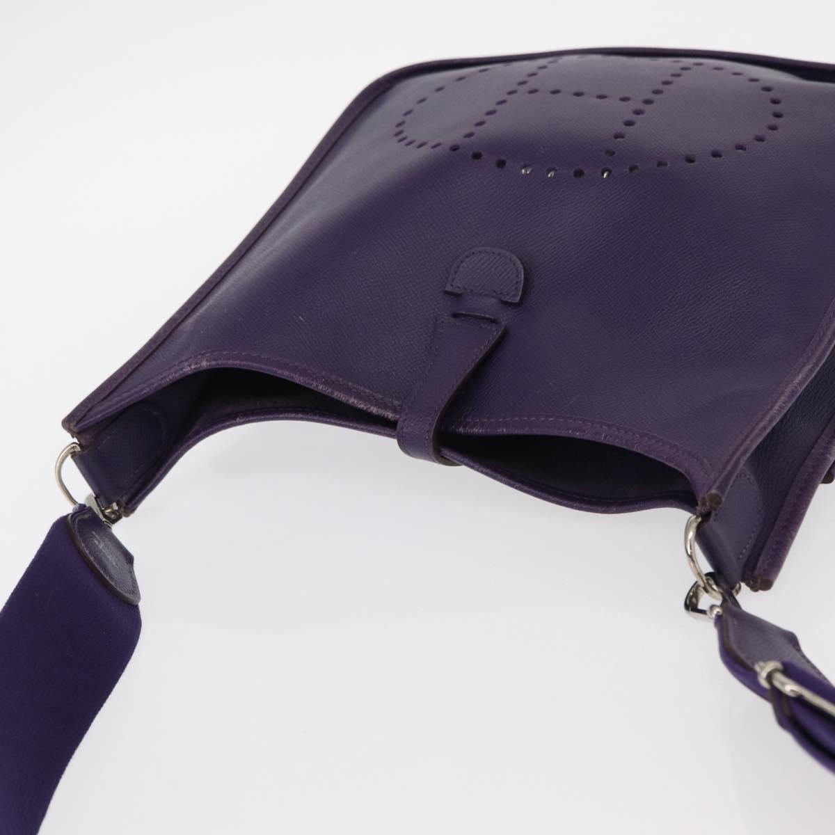 HERMES Evelyn 3 Shoulder Bag Leather Purple Silver Auth ka146