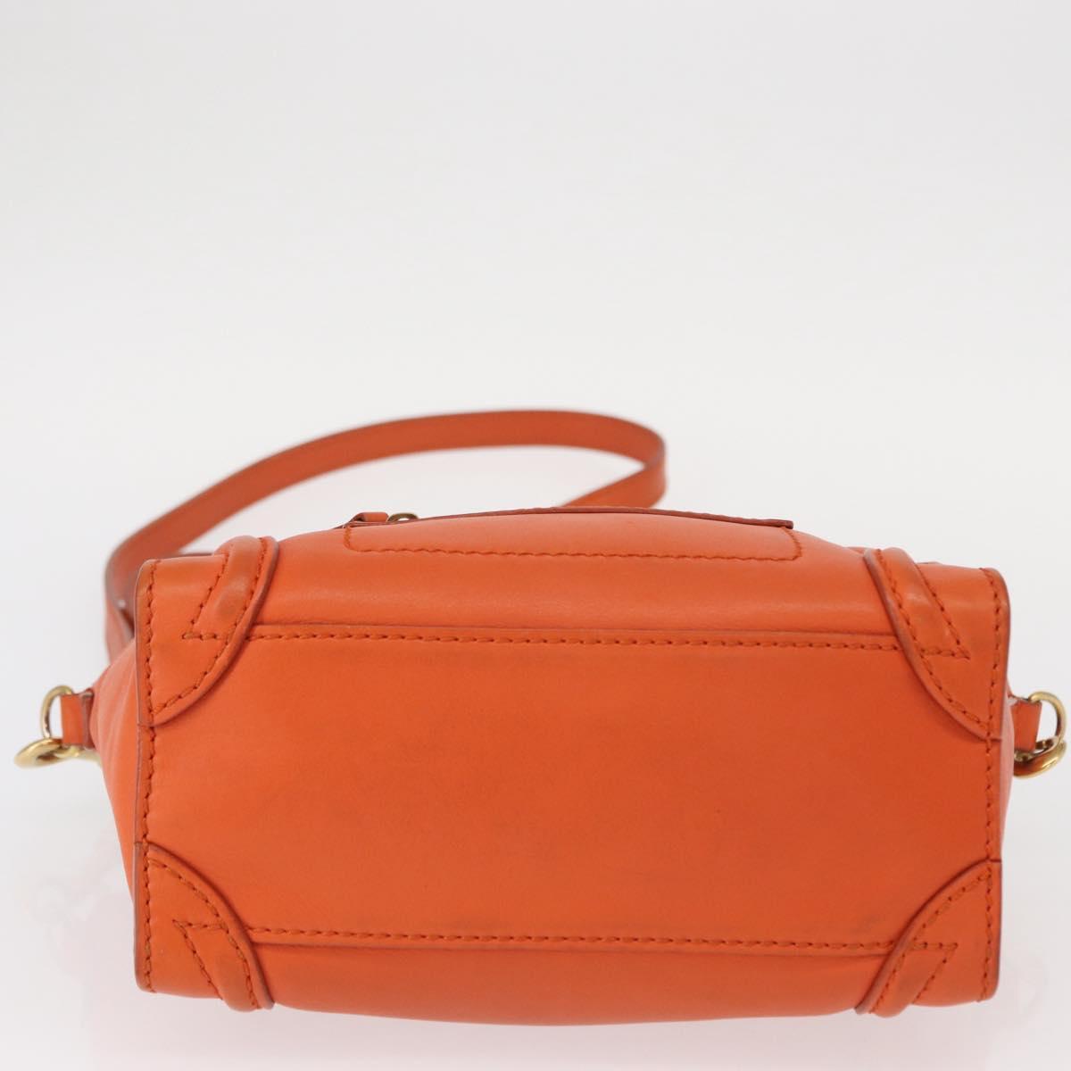 CELINE Luggage Nano Shopper Hand Bag Leather 2way Orange Gold Auth ka148