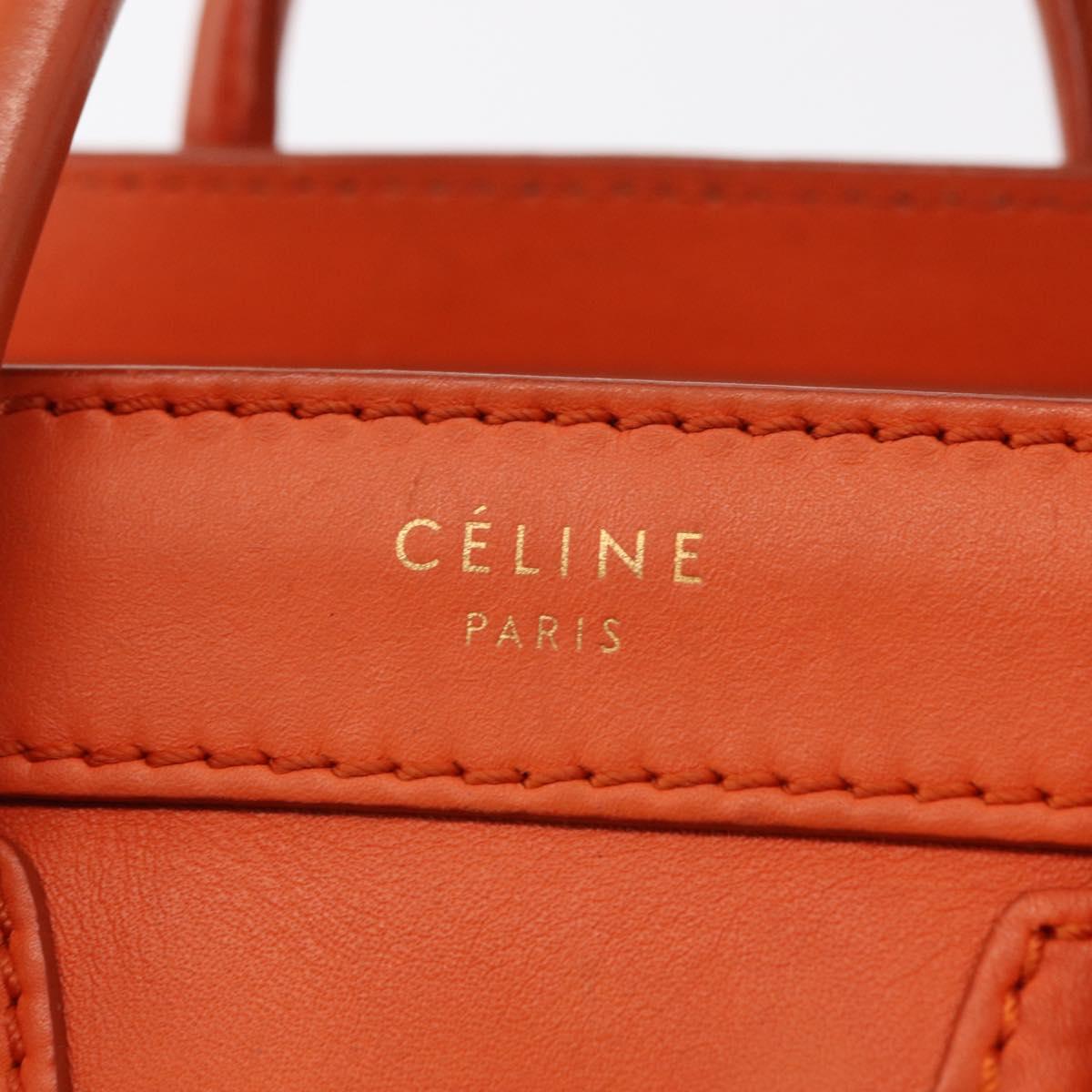 CELINE Luggage Nano Shopper Hand Bag Leather 2way Orange Gold Auth ka148