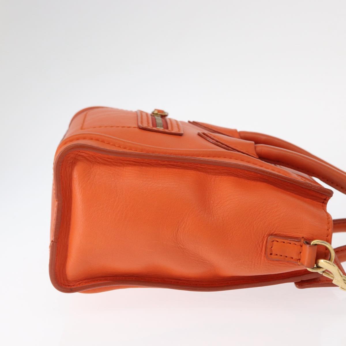 CELINE Luggage Nano Shopper Hand Bag Leather 2way Orange Gold Auth ka148