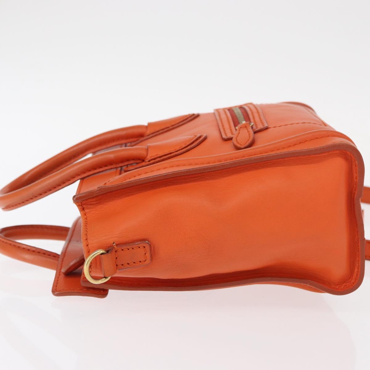 CELINE Luggage Nano Shopper Hand Bag Leather 2way Orange Gold Auth ka148