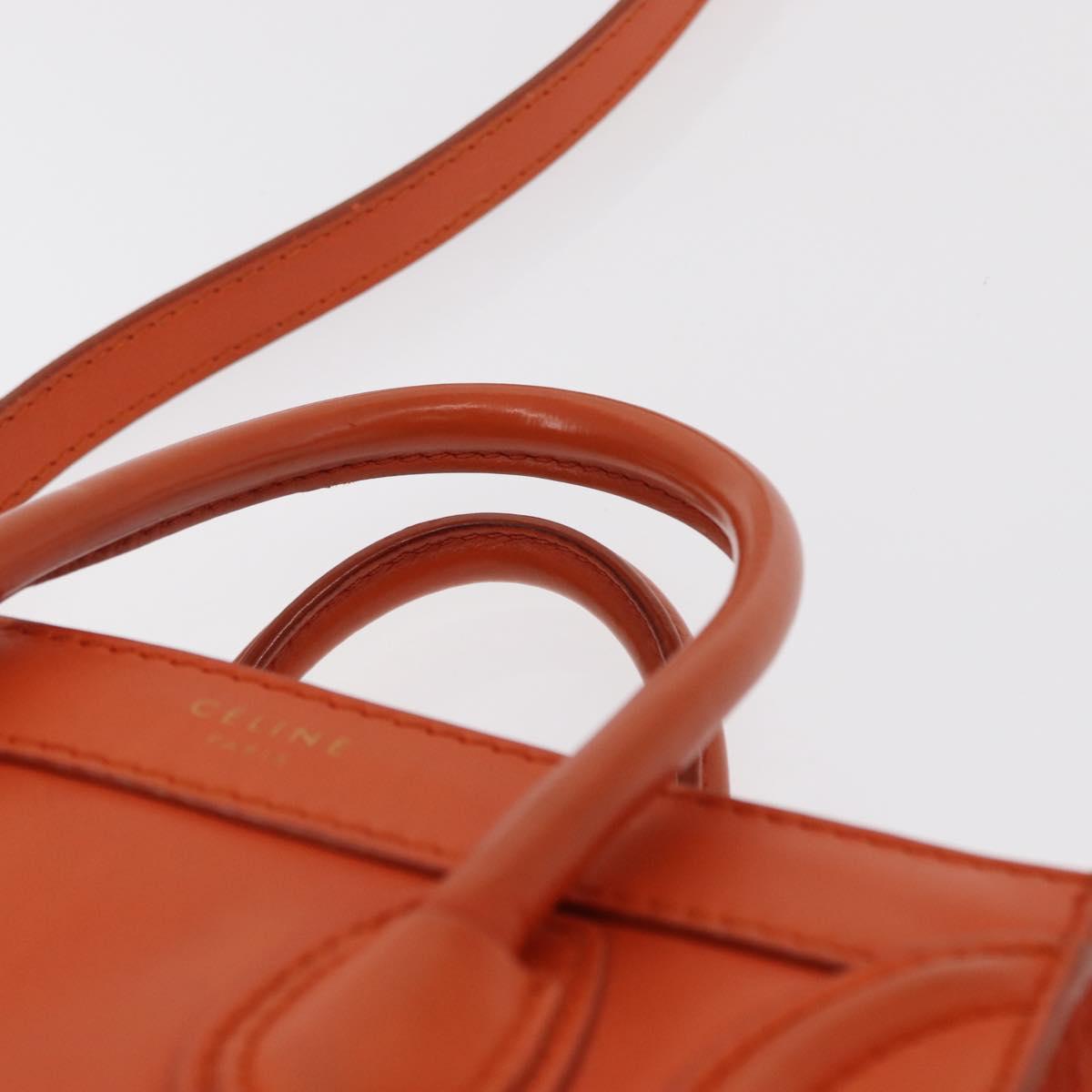CELINE Luggage Nano Shopper Hand Bag Leather 2way Orange Gold Auth ka148