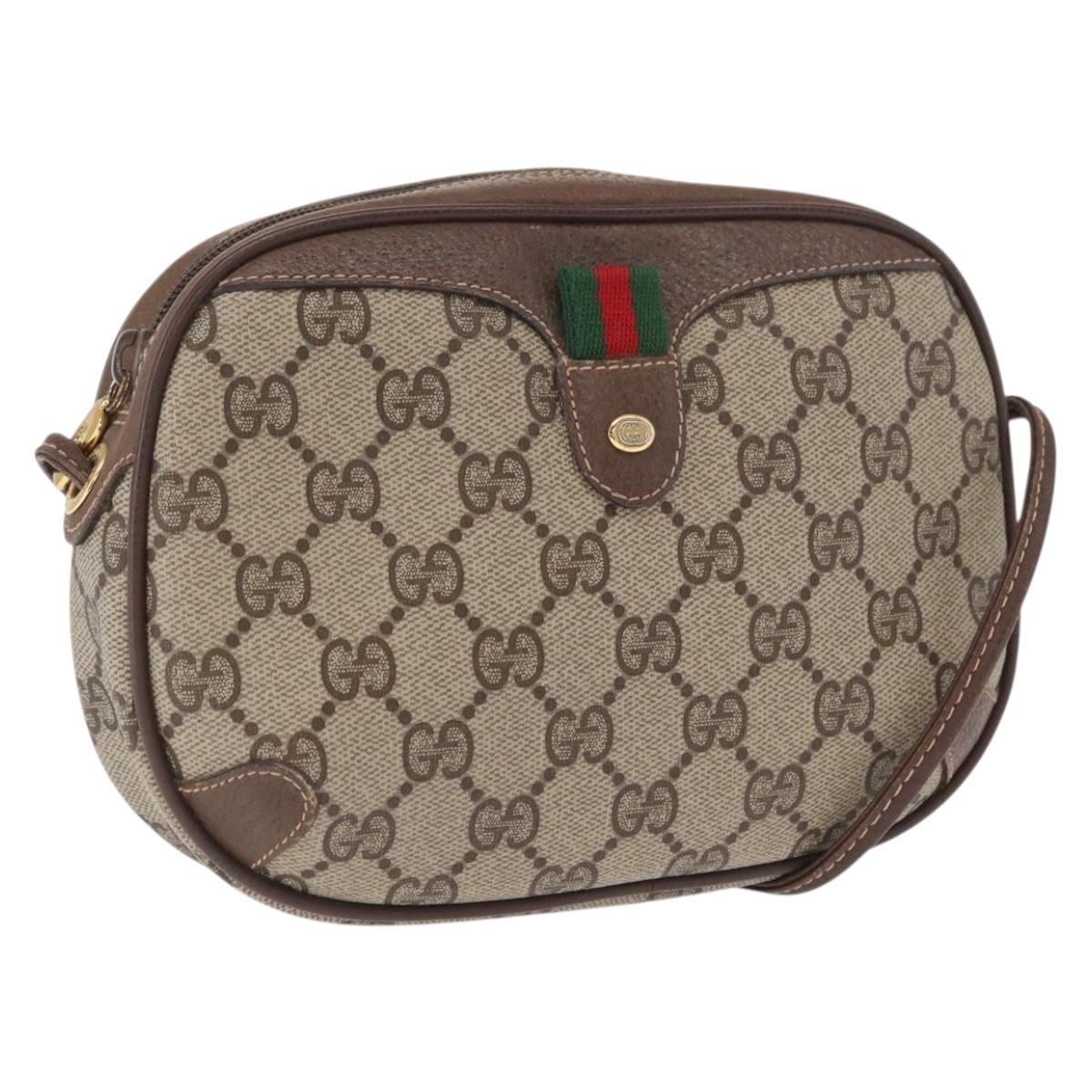 GUCCI GG Supreme Web Sherry Line Bag PVC Beige Gold 156 02 066 Auth ka1480