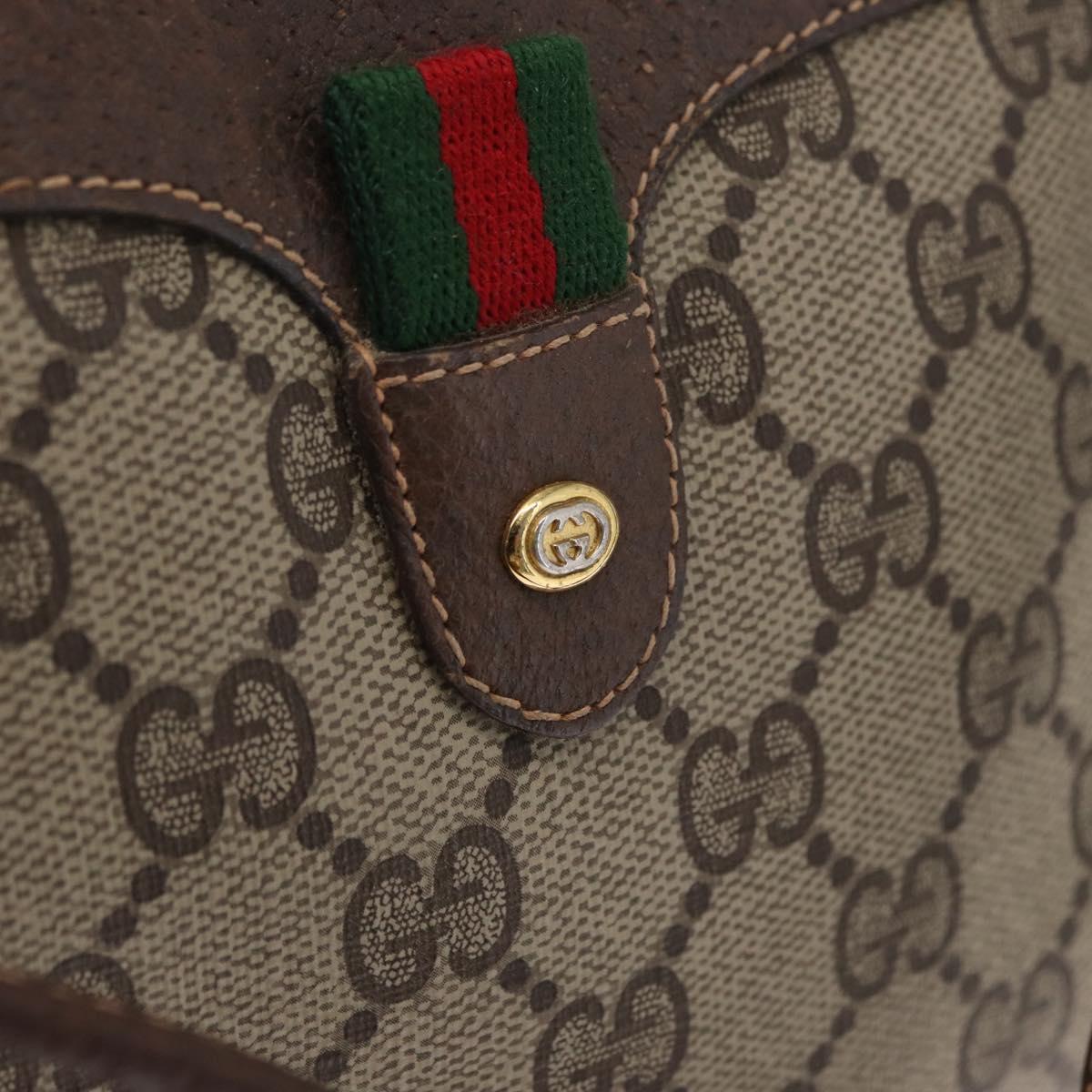 GUCCI GG Supreme Web Sherry Line Bag PVC Beige Gold 156 02 066 Auth ka1480
