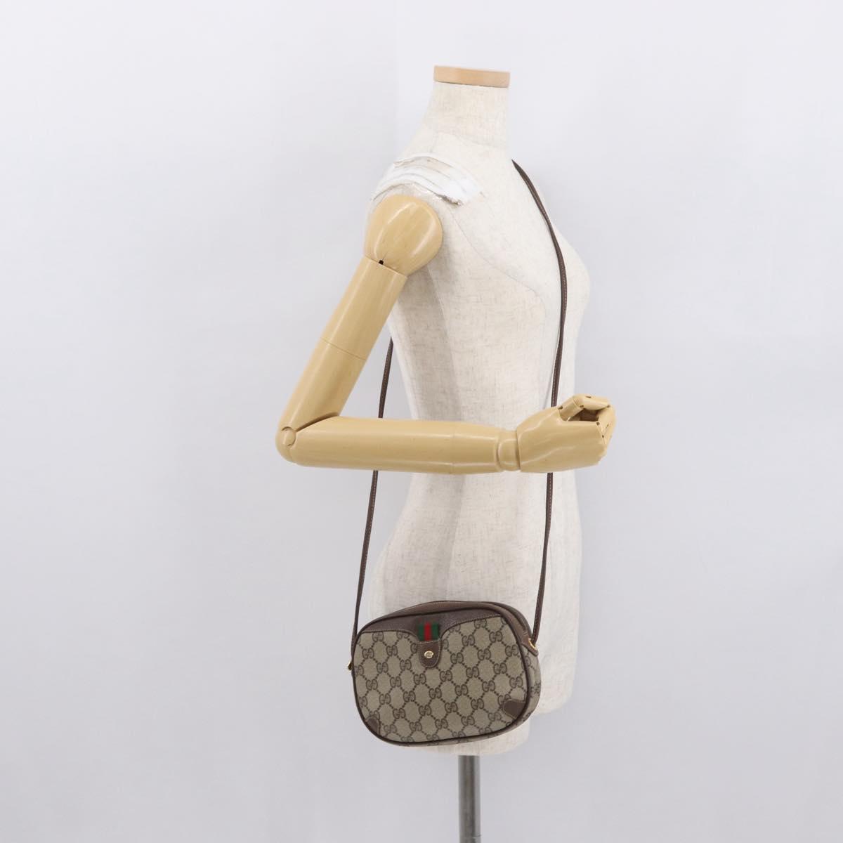GUCCI GG Supreme Web Sherry Line Bag PVC Beige Gold 156 02 066 Auth ka1480