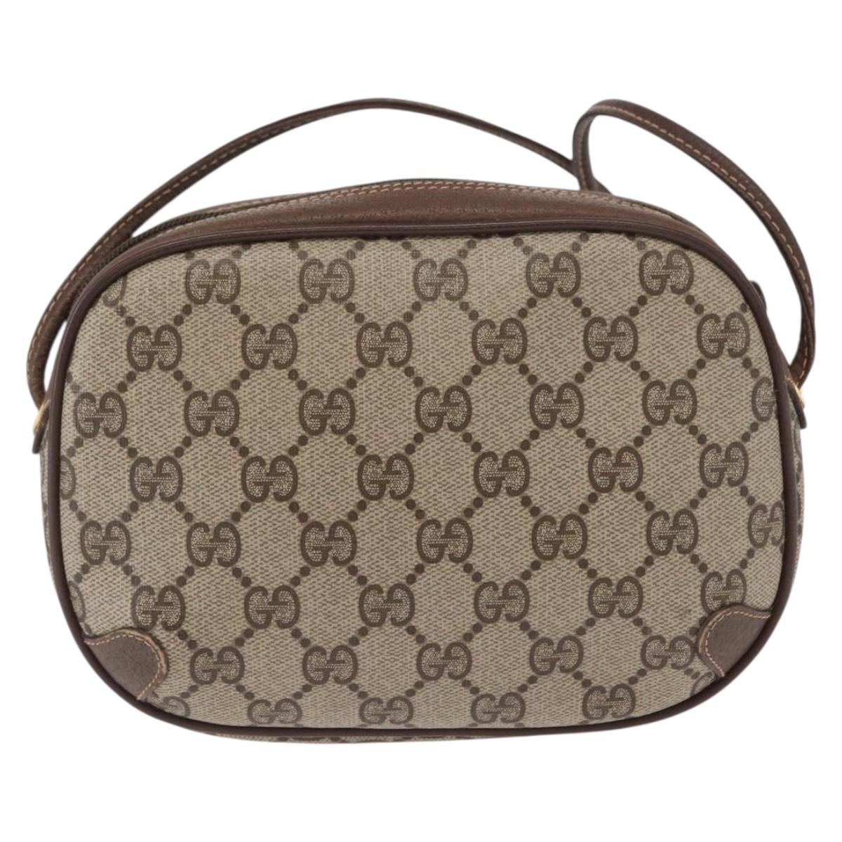 GUCCI GG Supreme Web Sherry Line Bag PVC Beige Gold 156 02 066 Auth ka1480