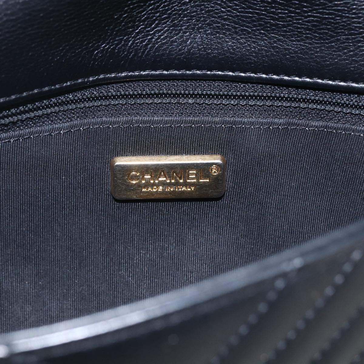 CHANEL V Stitch Chevron Chain Shoulder Bag Lamb Skin Black Gold CC Auth ka1483SAM
