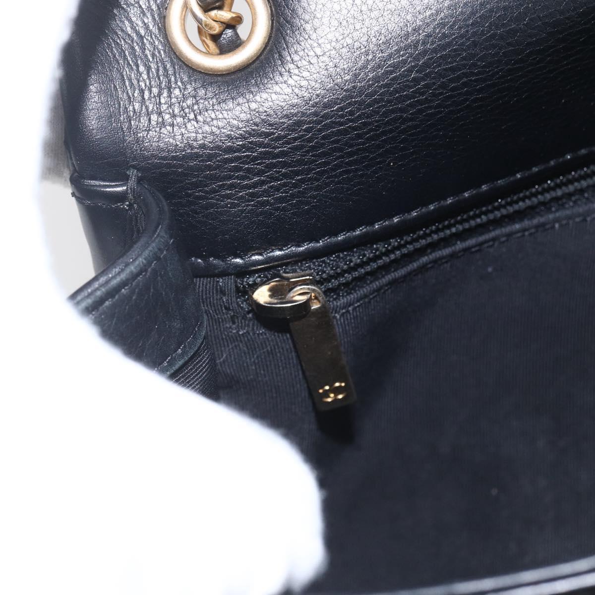 CHANEL V Stitch Chevron Chain Shoulder Bag Lamb Skin Black Gold CC Auth ka1483SAM