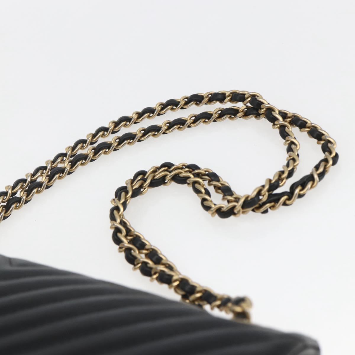 CHANEL V Stitch Chevron Chain Shoulder Bag Lamb Skin Black Gold CC Auth ka1483SAM