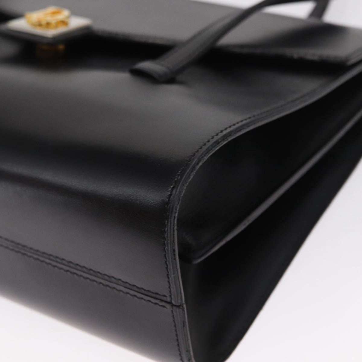 Christian Dior Hand Bag Leather Black Gold Auth ka1492