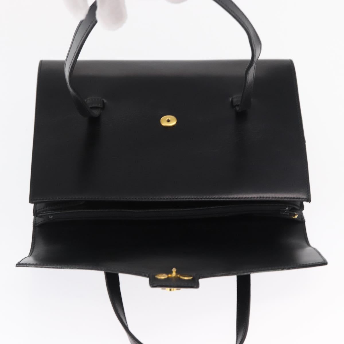 Christian Dior Hand Bag Leather Black Gold Auth ka1492