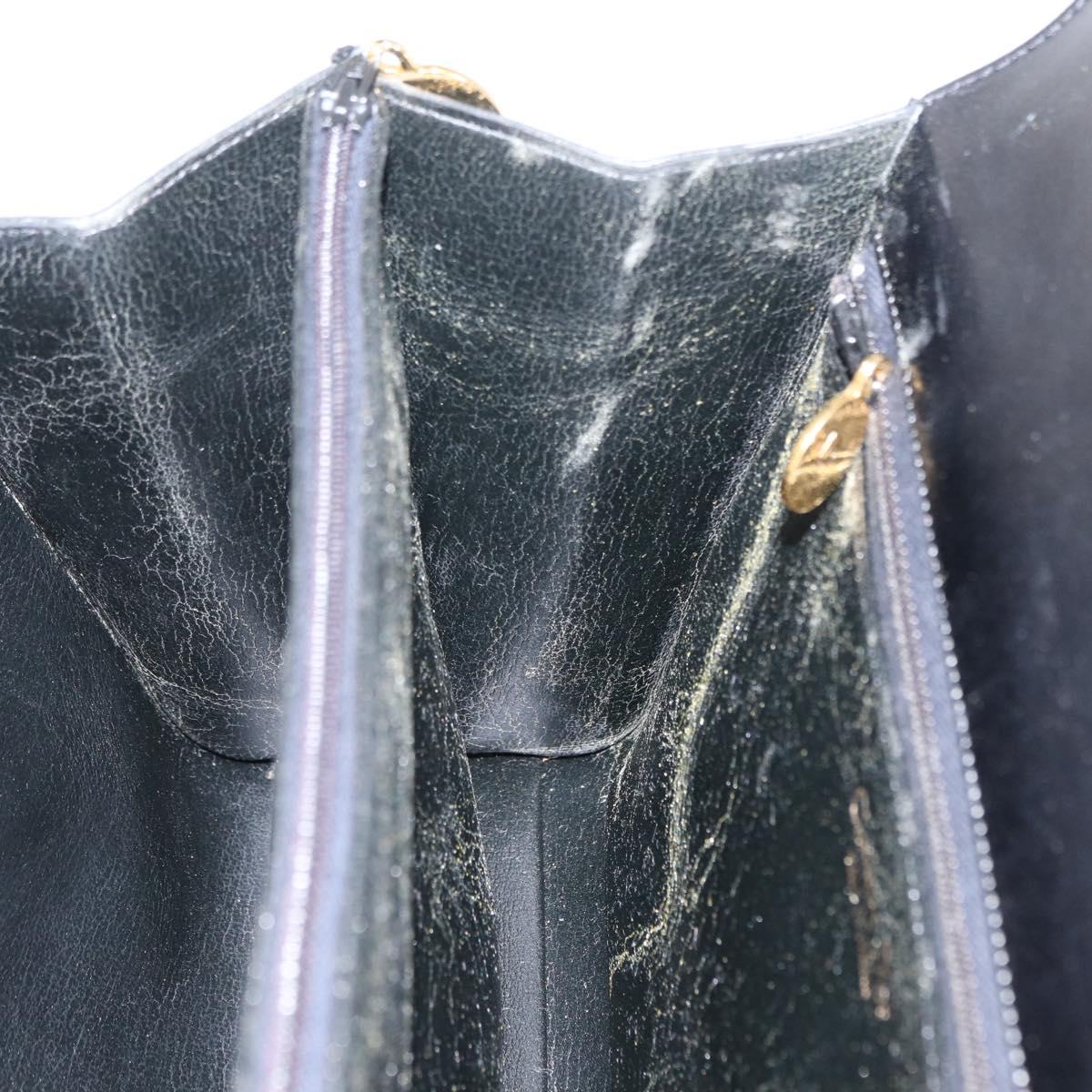 Christian Dior Hand Bag Leather Black Gold Auth ka1492