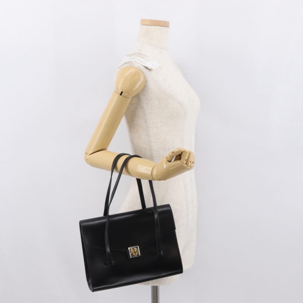 Christian Dior Hand Bag Leather Black Gold Auth ka1492