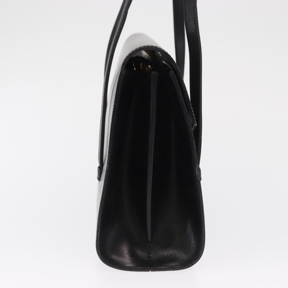 Christian Dior Hand Bag Leather Black Gold Auth ka1492