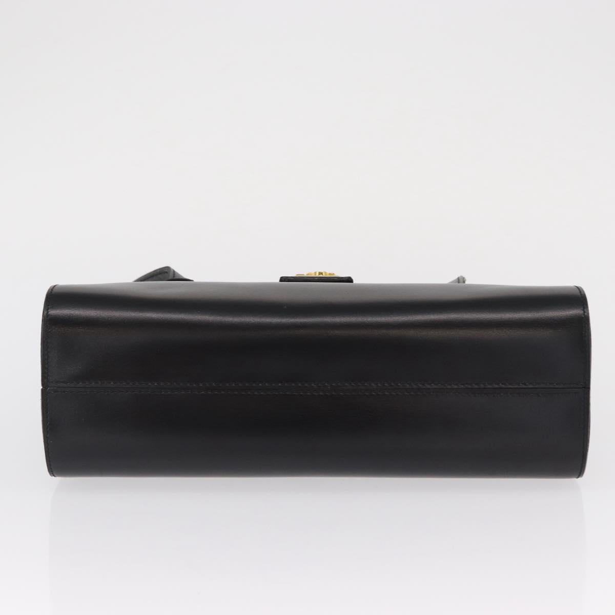 Christian Dior Hand Bag Leather Black Gold Auth ka1492