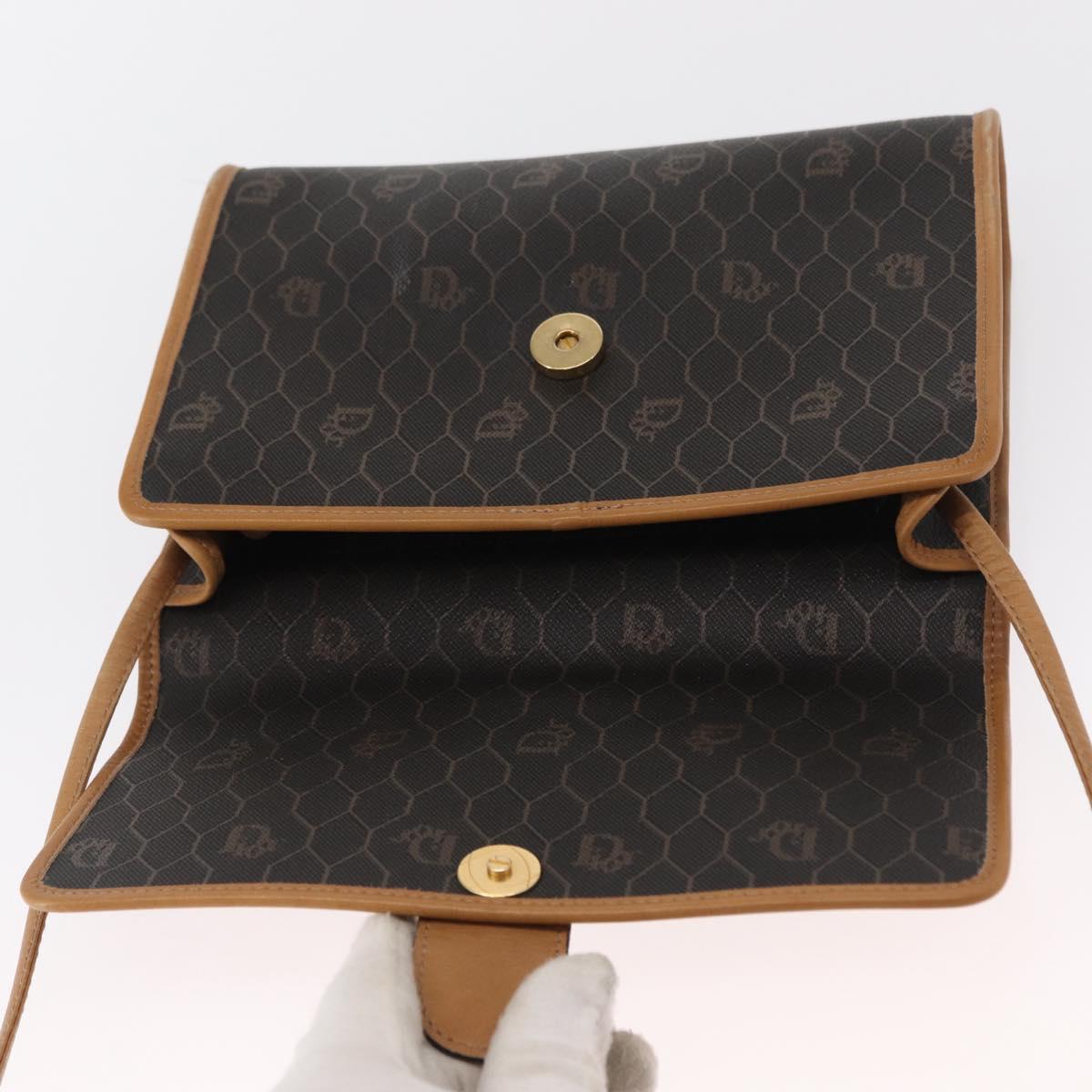 Christian Dior Honeycomb Canvas Shoulder Bag Black Gold Auth ka1495