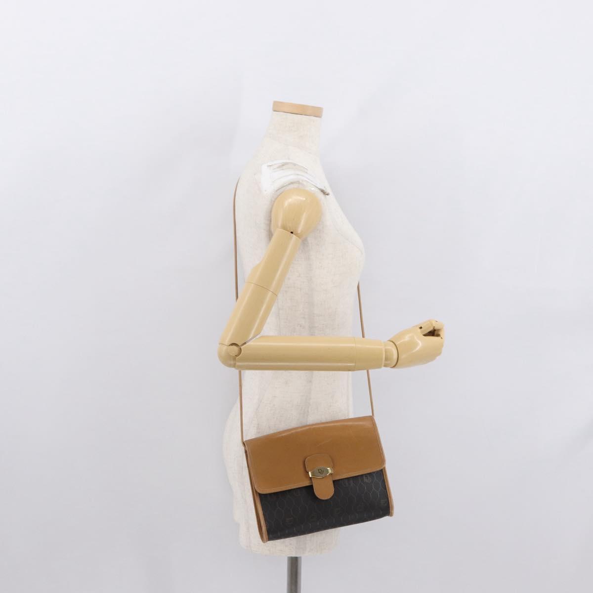 Christian Dior Honeycomb Canvas Shoulder Bag Black Gold Auth ka1495