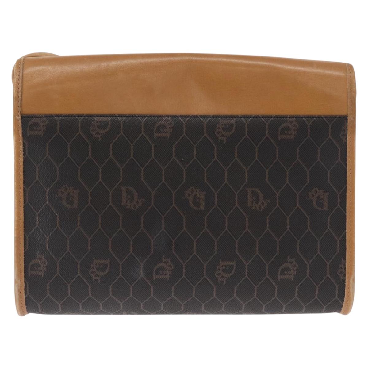 Christian Dior Honeycomb Canvas Shoulder Bag Black Gold Auth ka1495