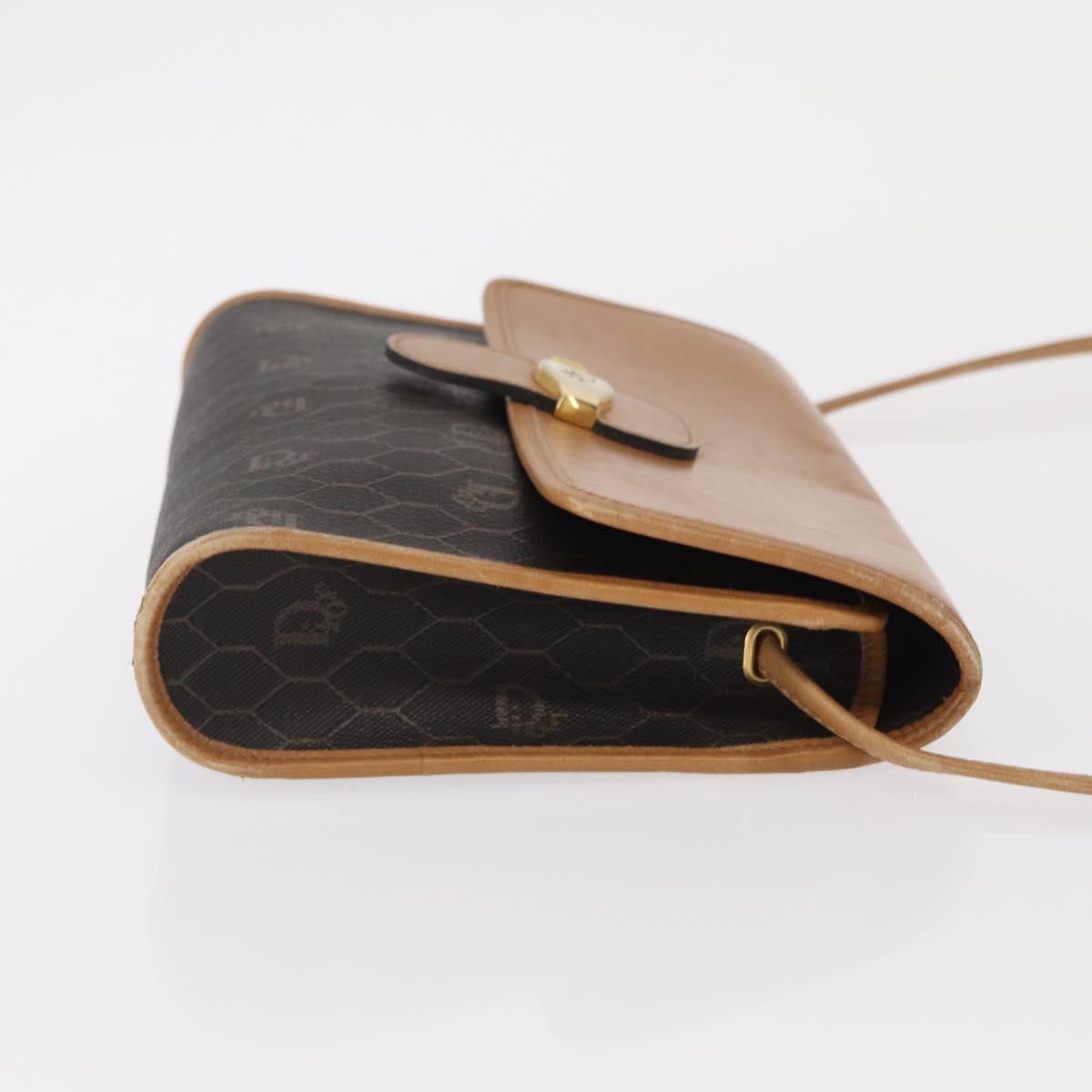 Christian Dior Honeycomb Canvas Shoulder Bag Black Gold Auth ka1495