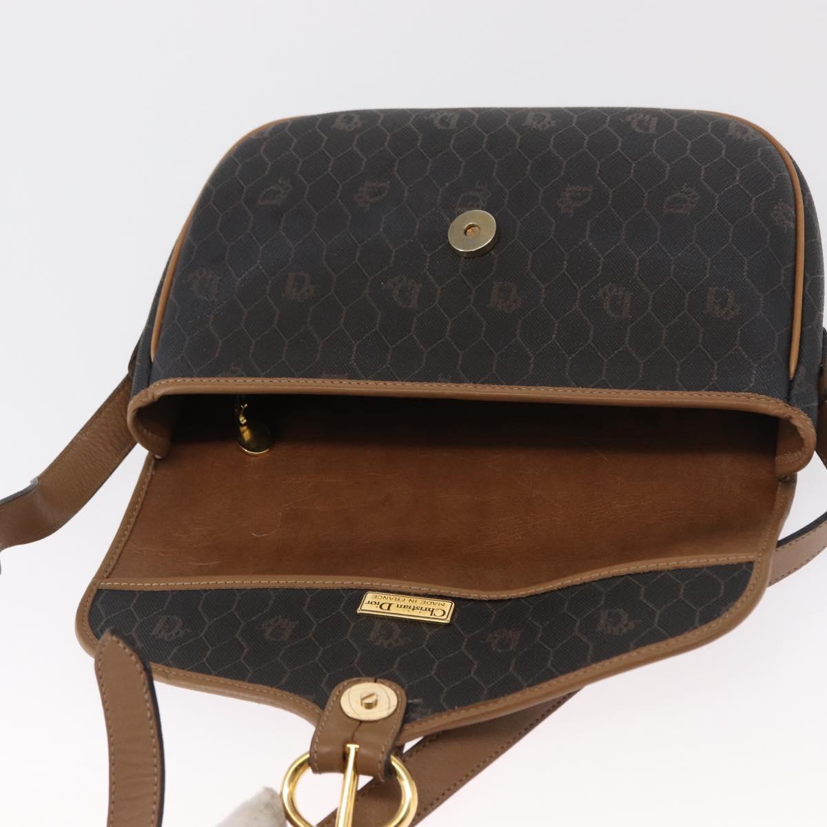Christian Dior Honeycomb Canvas Shoulder Bag Black Gold Auth ka1496