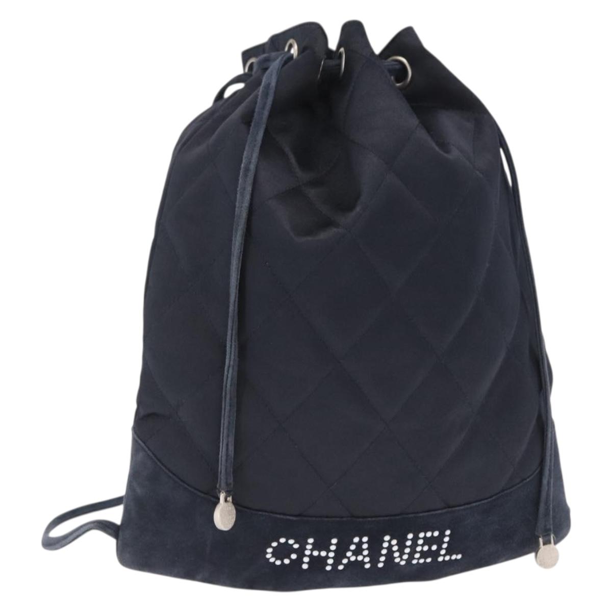 CHANEL Matelasse Backpack Satin Navy CC Auth ka1497