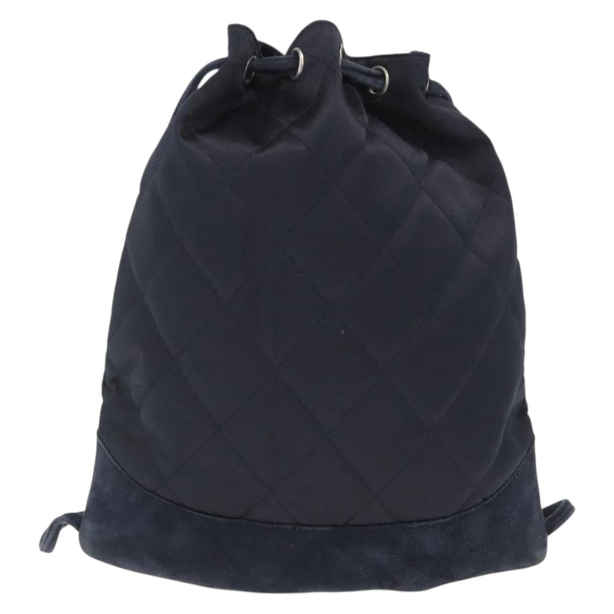 CHANEL Matelasse Backpack Satin Navy CC Auth ka1497