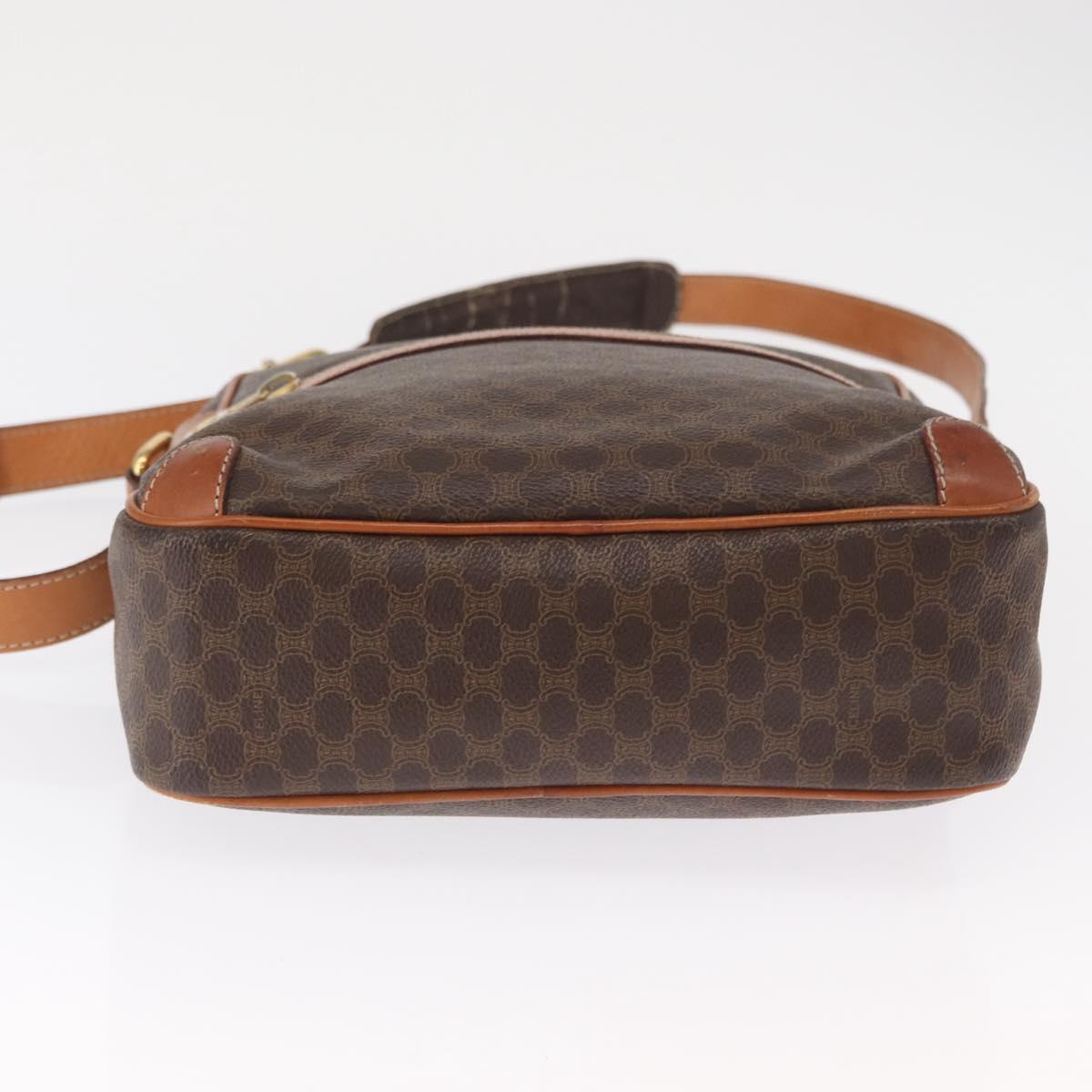 CELINE Macadam Canvas Shoulder Bag PVC Leather Brown Gold Auth ka1499