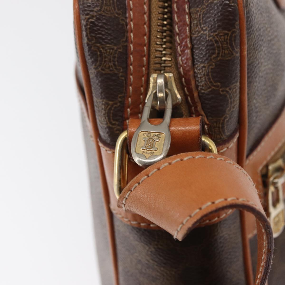 CELINE Macadam Canvas Shoulder Bag PVC Leather Brown Gold Auth ka1499